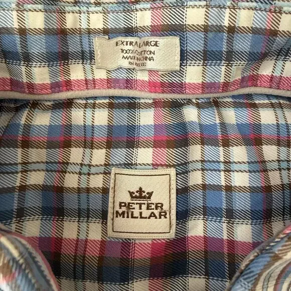 Peter Millar Shirt Mens XL Blue Pink Plaid Button Down Long Sleeve Casual Cotton - Picture 3 of 12